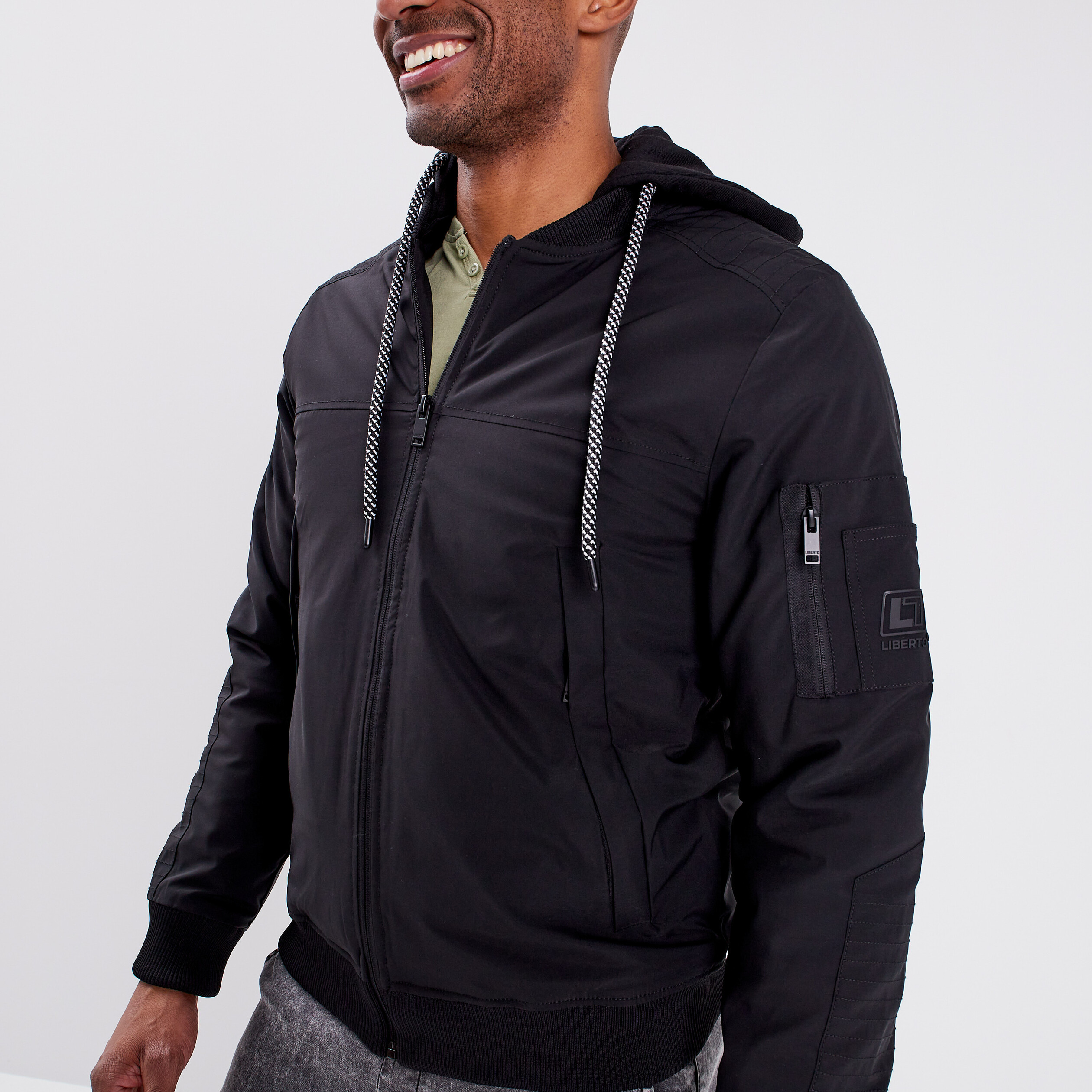 Veste bomber droite à capuche amovible noir garçon | La Halle