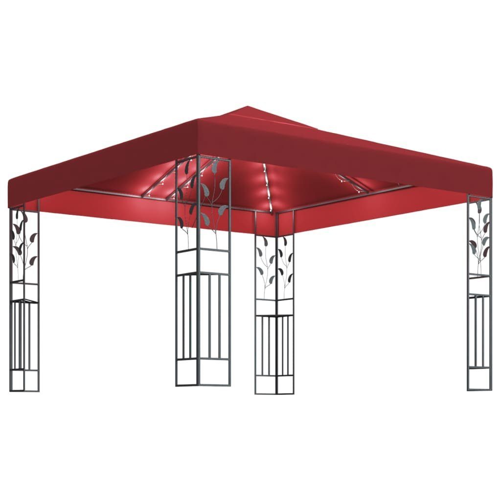 vidaXL Partyzelt Pavillon mit LED-Lichterkette 3x3 m Weinrot