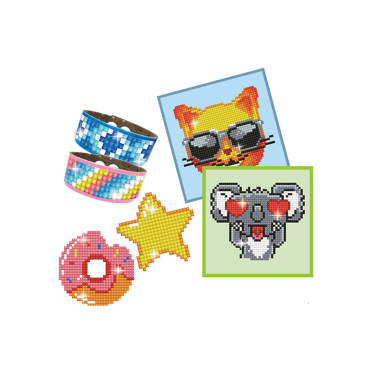 DOTZIES® Original Diamond Painting Kreativset Grün 6 teilig mit je 2 Bildern 15 x 15 cm, Stickern und Armbändern ab 8 Jahren (DTZ10.003)