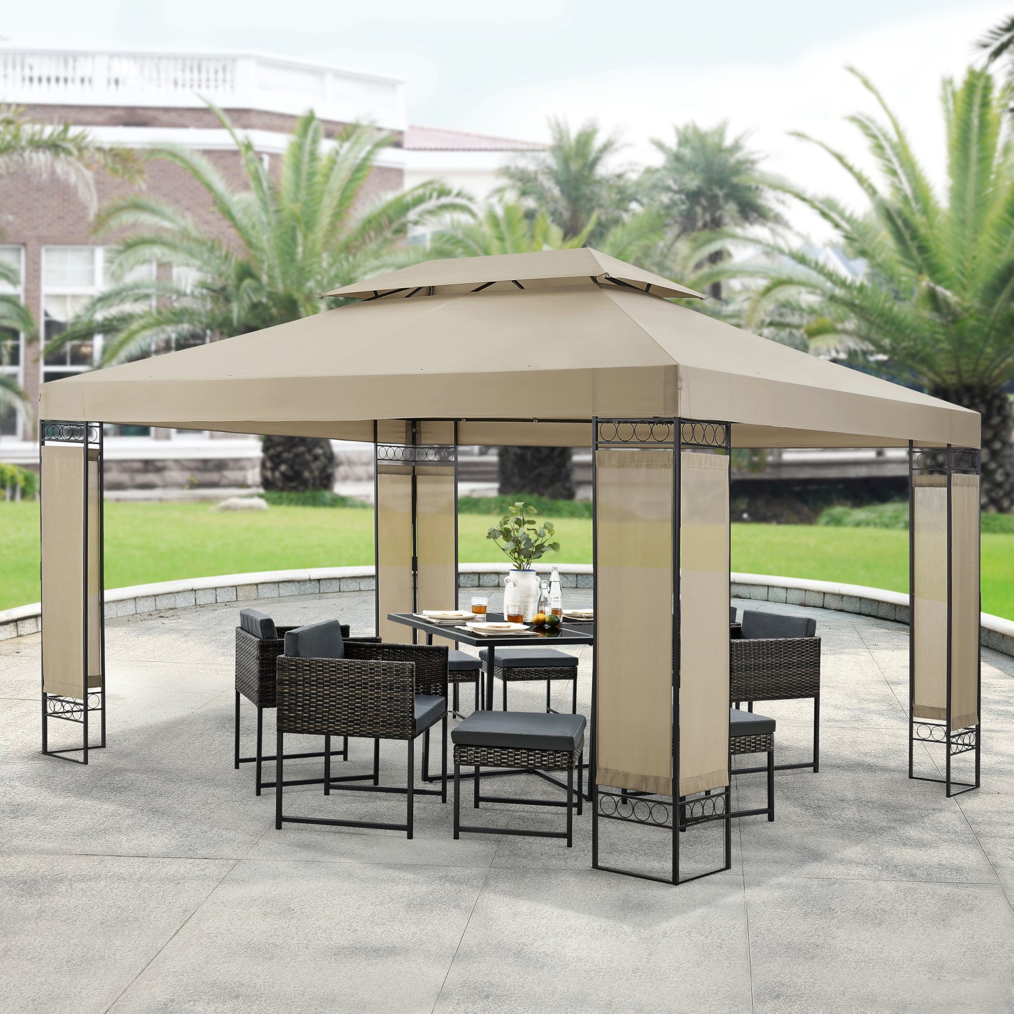 en.casa Pavillon, Lanciano Festzelt Gartenpavillon 400x300x265cm Beige