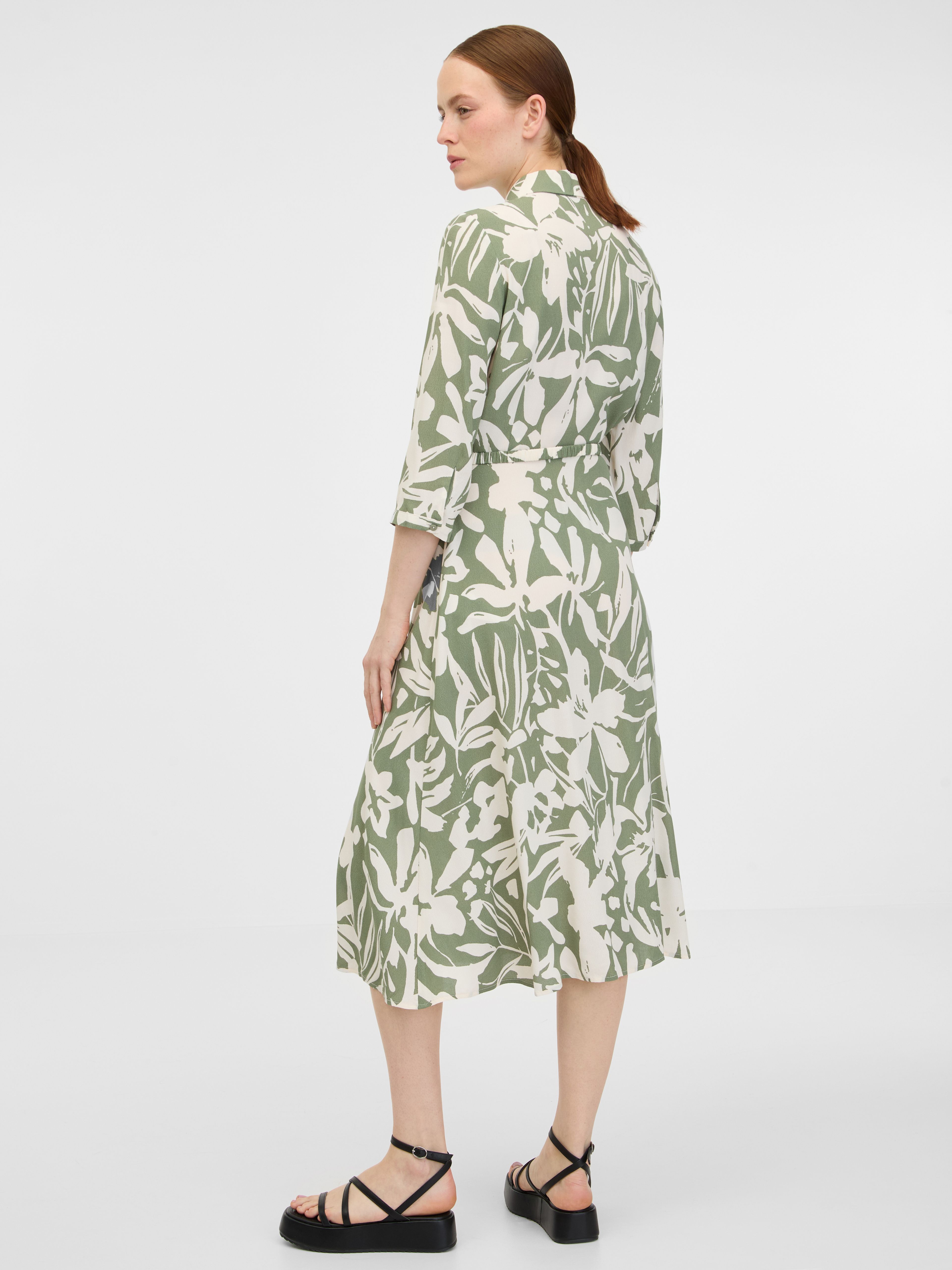Khakifarbenes Damen-Hemd-Midikleid ORSAY
