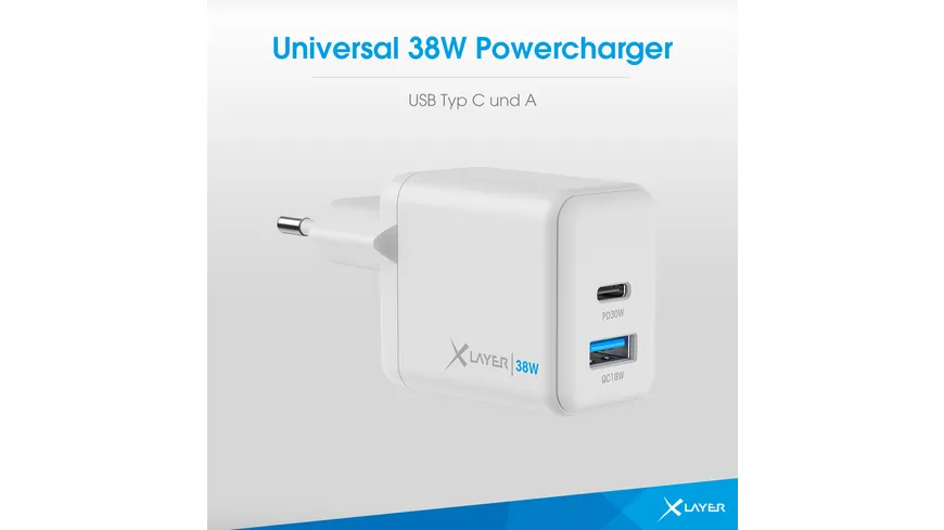 XLayer Universal 38W Powercharger USB Typ C & USB Typ A White