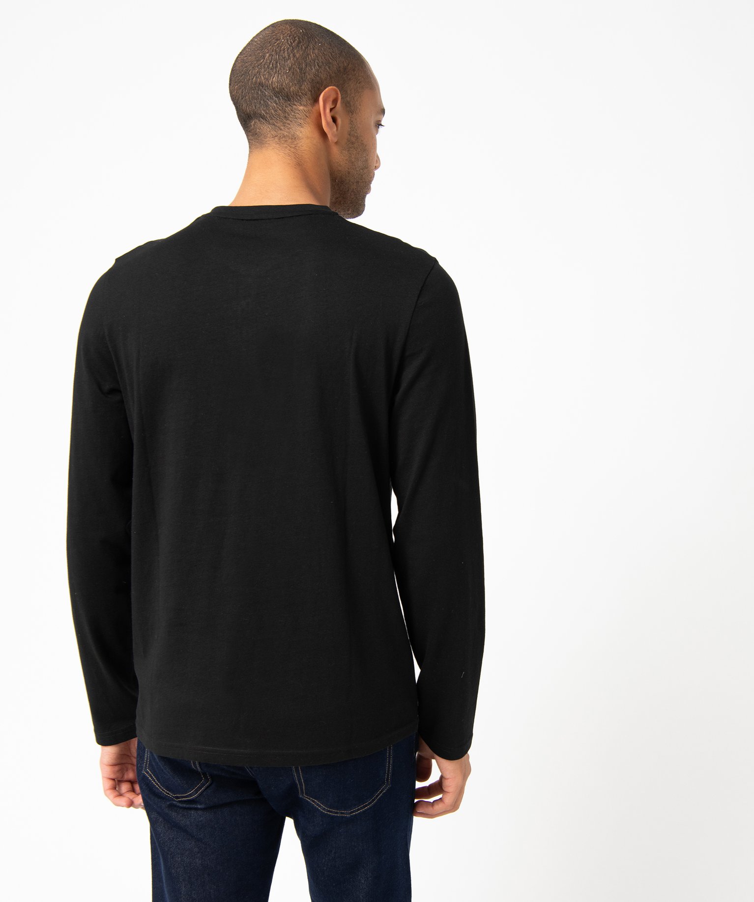 Tee-shirt à manches longues et col tunisien homme noir | GEMO