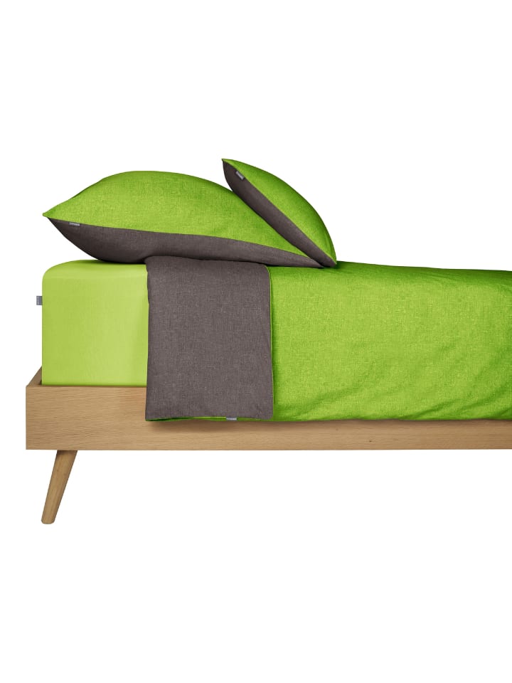 Schiesser 2er-Set: Renforcé-Kissenhüllen in Grün-Dunkelgrau günstig kaufen 40 x 80 cm