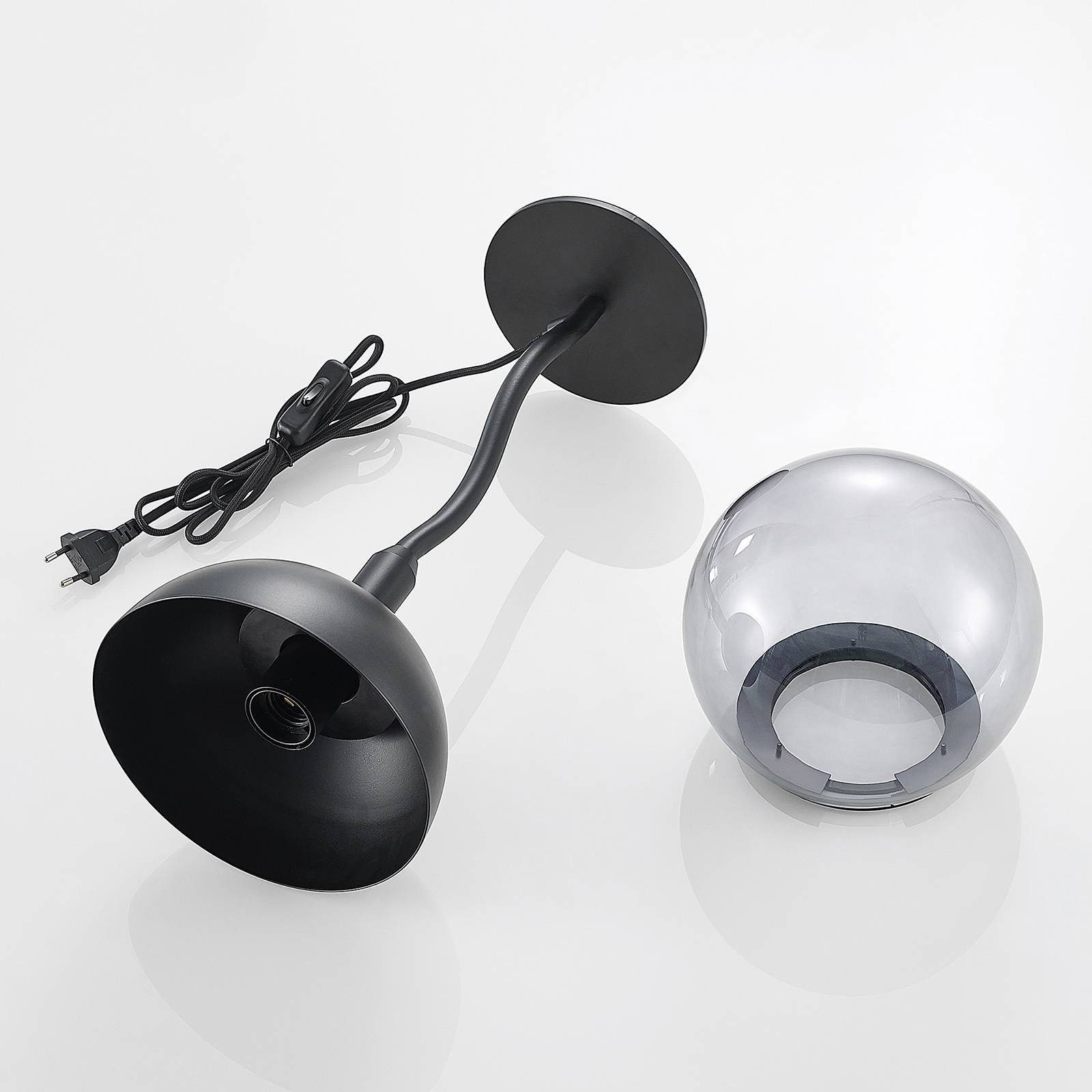 Lucande Tischleuchte Dustian, Leuchtmittel nicht inklusive, Design, Glas, Metall, klar, Schwarz, 1 flammig, E27, Designer