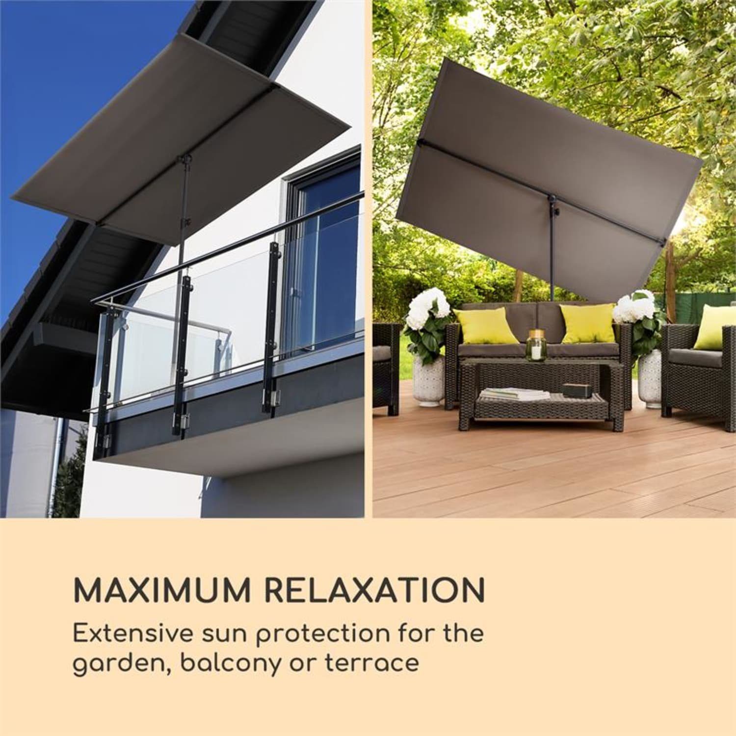 blumfeldt Sonnenschirm Flex-Shade XL Sonnenschirm 150 x 210 cm Polyester UV 50 dunkelgrau