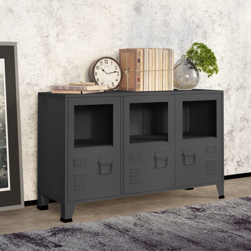 vidaXL Sideboard Industrial Sideboard Anthrazit 105x35x62 cm Metall und Glas (1 St)