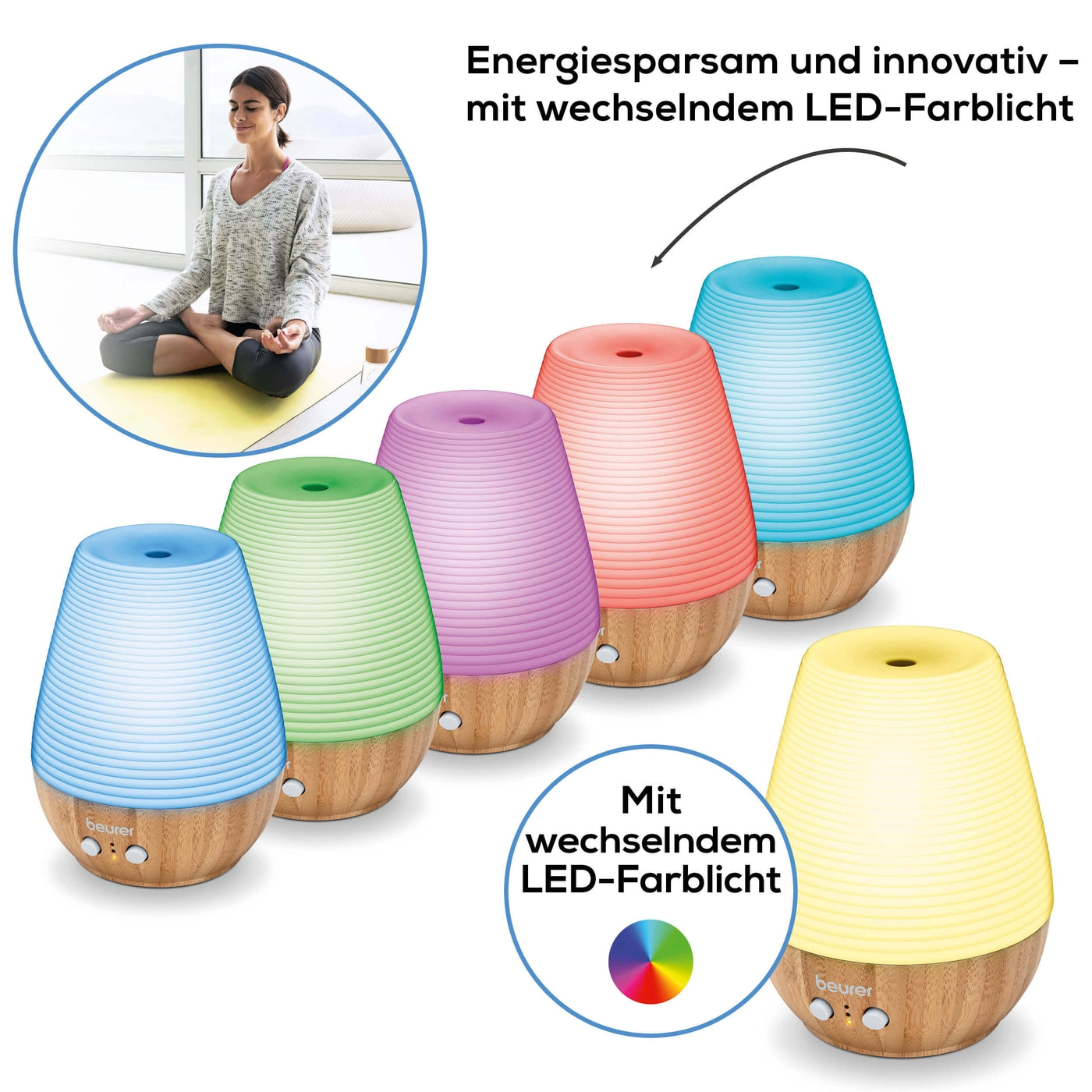 Beurer Aroma Diffuser LA 40-Aroma Diffuser mit LED-Farblicht & Timerfunktion bis 20 m²