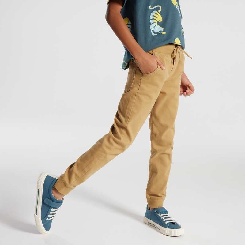 Jogpant uni en toile stretch beige garçon
