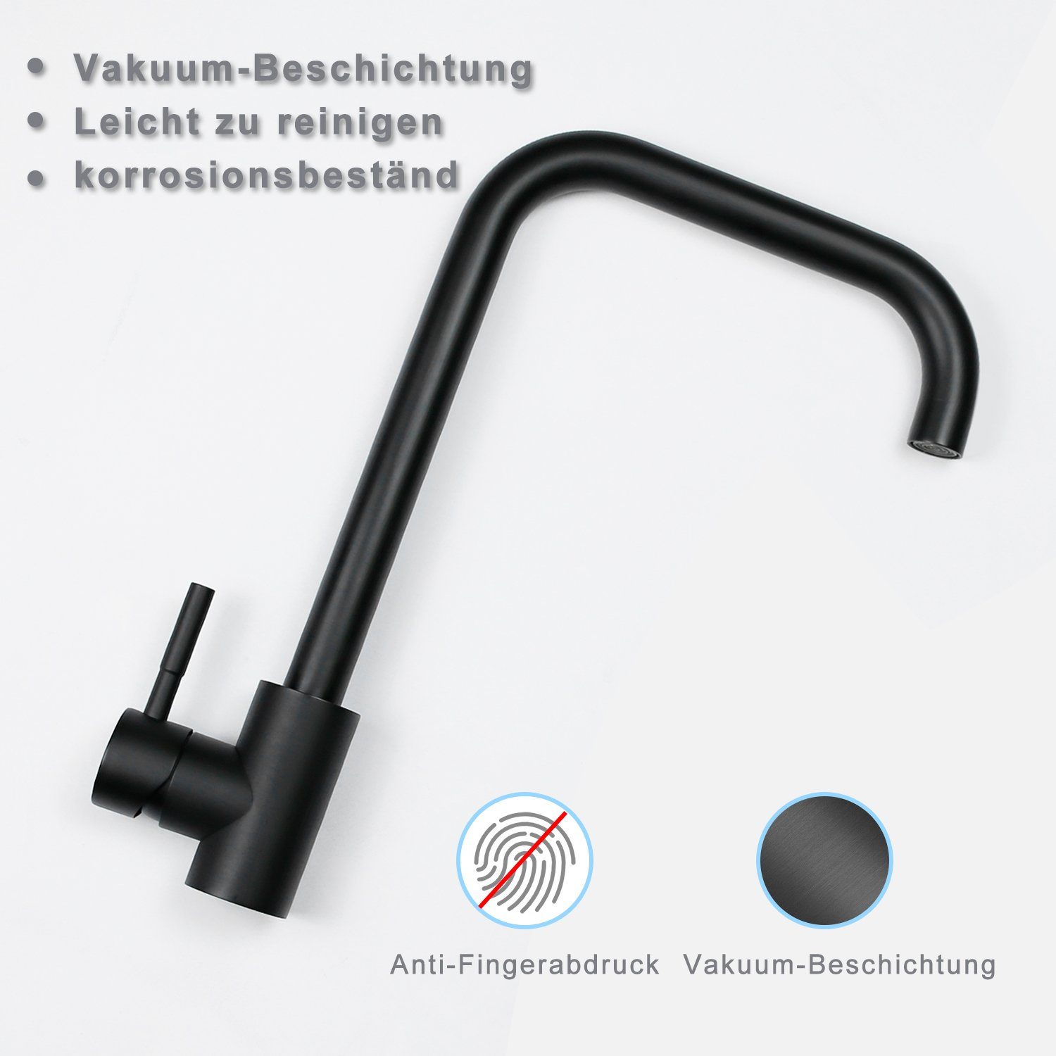 ZMH Waschtischarmatur 3 Stile Edelstahl Mischbatterie 360° Schwenkbar für Küche, Schwarz-Sieben-Förmig