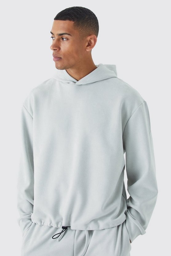 Kastiger Oversize Hoodie aus Wildleder-Imitat