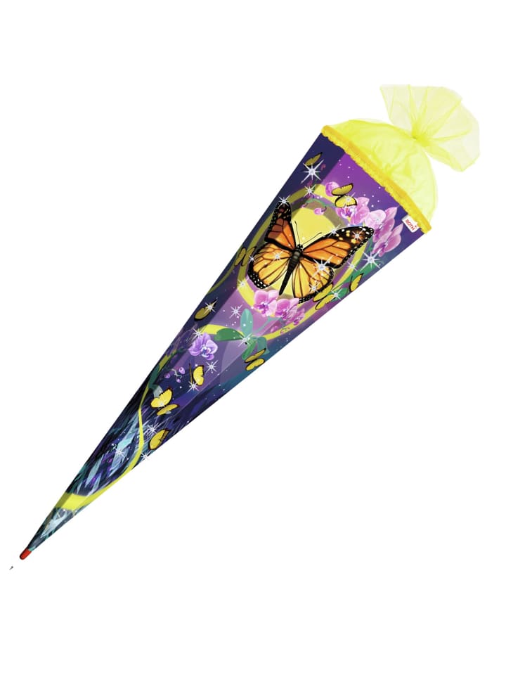 ROTH Schultüte groß Schmetterling 85 cm, Glitter Rüschenborte in Bunt günstig kaufen onesize