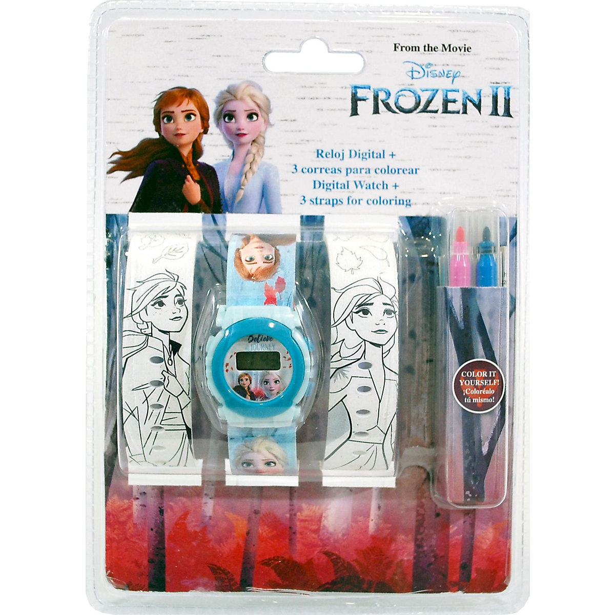 Kinderarmbanduhr digital   Die Eiskönigin, mit 2 Wechselbändern zum Bemalen
