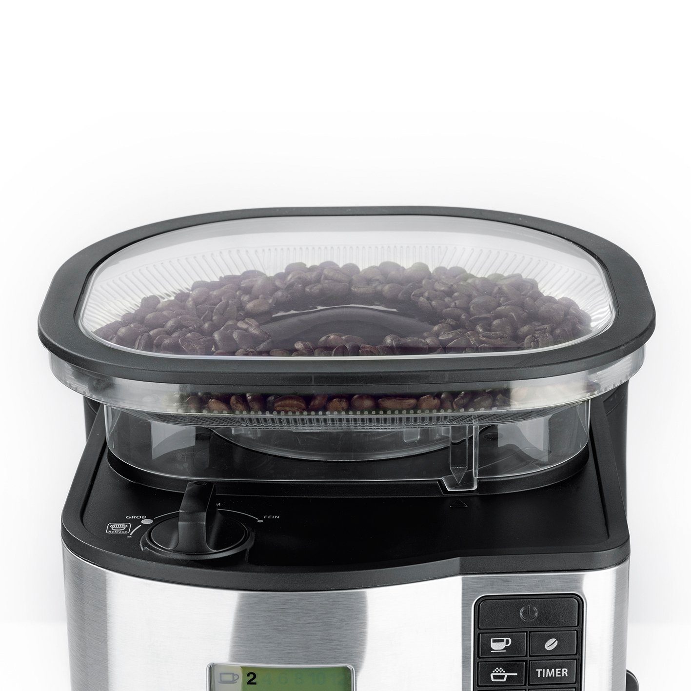 BEEM Filterkaffeemaschine, 1.25l Kaffeekanne, Permanentfilter, Korbfiltertüten, Thermokanne und 24h Timer Kegelmahlwerk