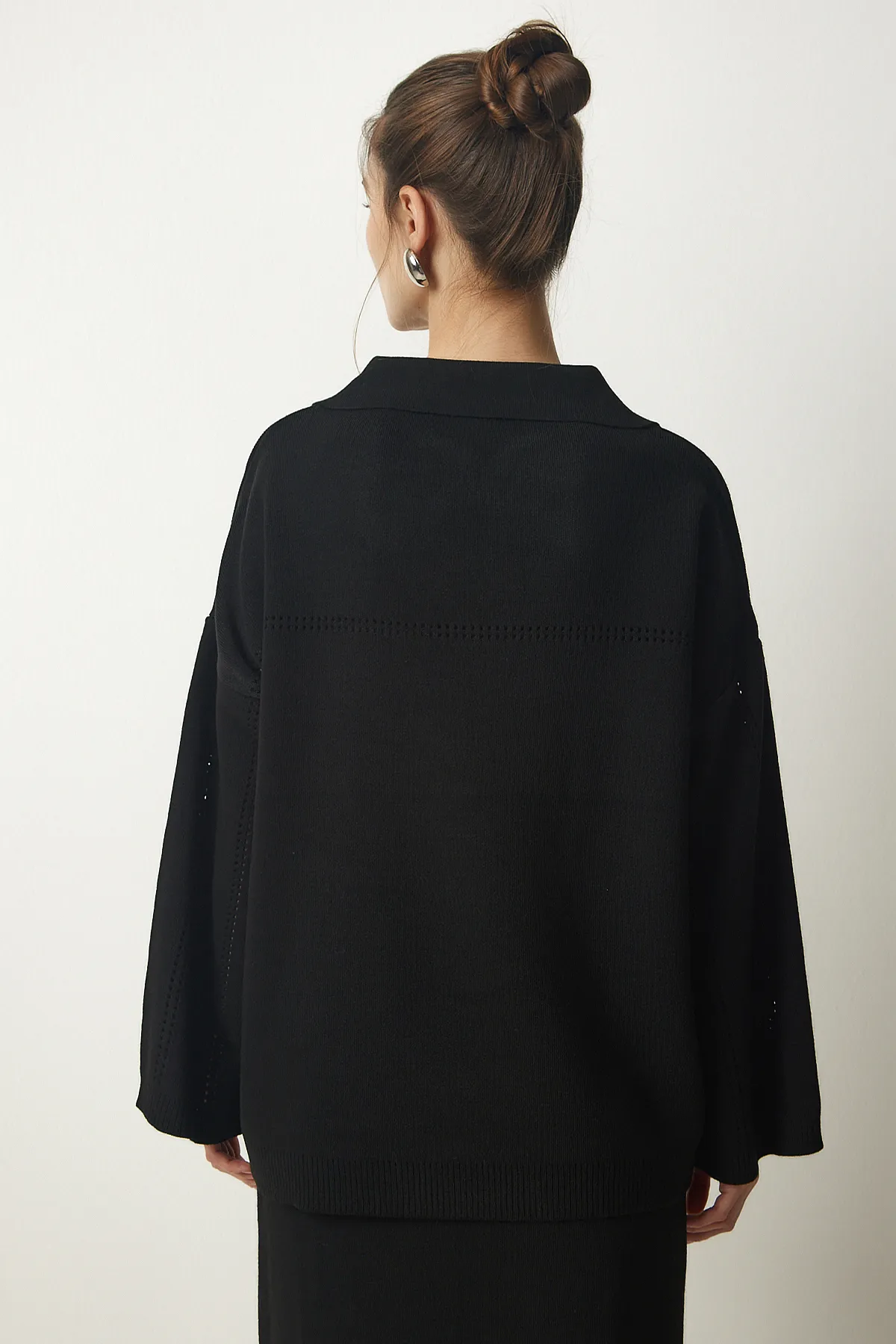 Happiness İstanbul  Stilvolles Strickpullover-Rock-Set mit Polokragen und schwarzem Damen YY00186