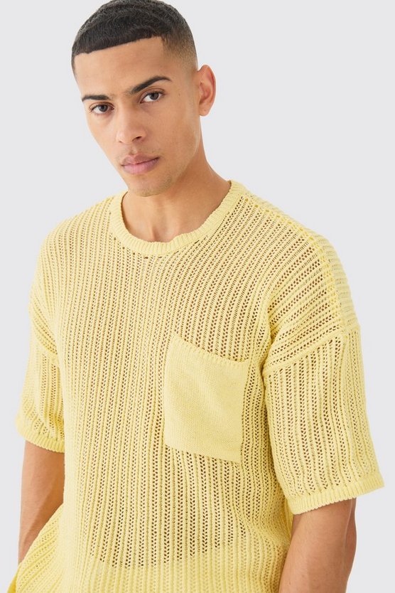Oversize T-Shirt in Gelb mit Tasche