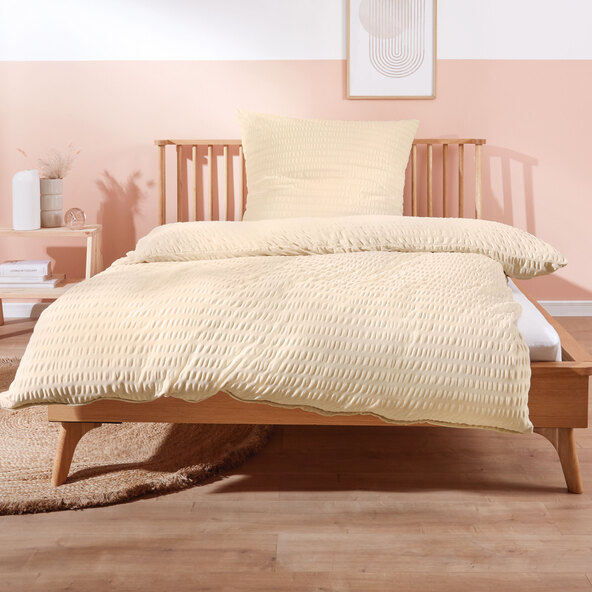 Jersey Seersucker Bettwäsche, 135 x 200 cm, beige