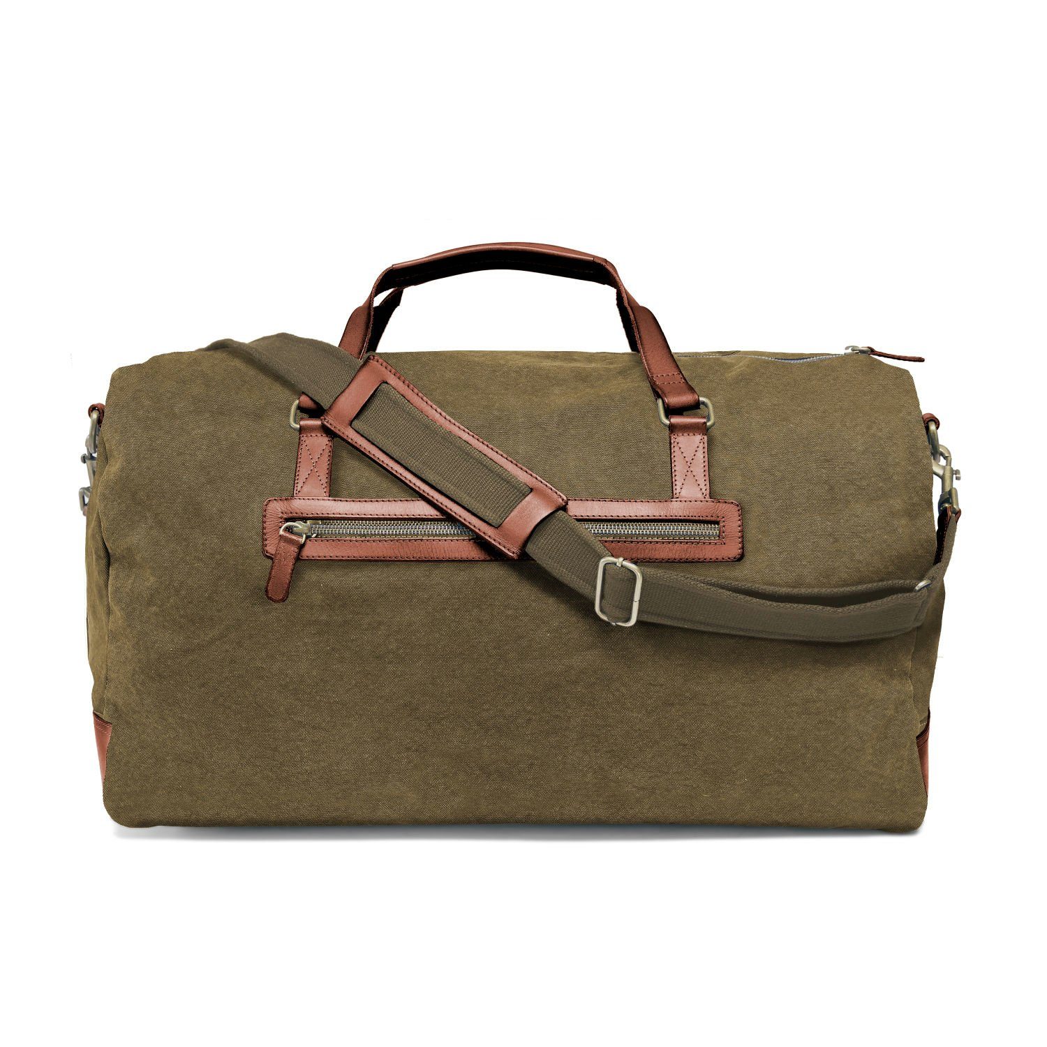 DRAKENSBERG Reisetasche Weekender Steve Oliv-Grün, groß, für Damen und Herren im Abenteuer-Look, Canvas und Büffelleder