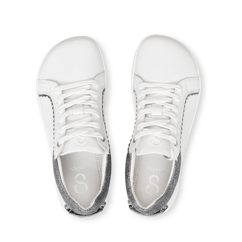 Shapen Feelin Chic White Glitter Leather Barfuß-Halbschuhe