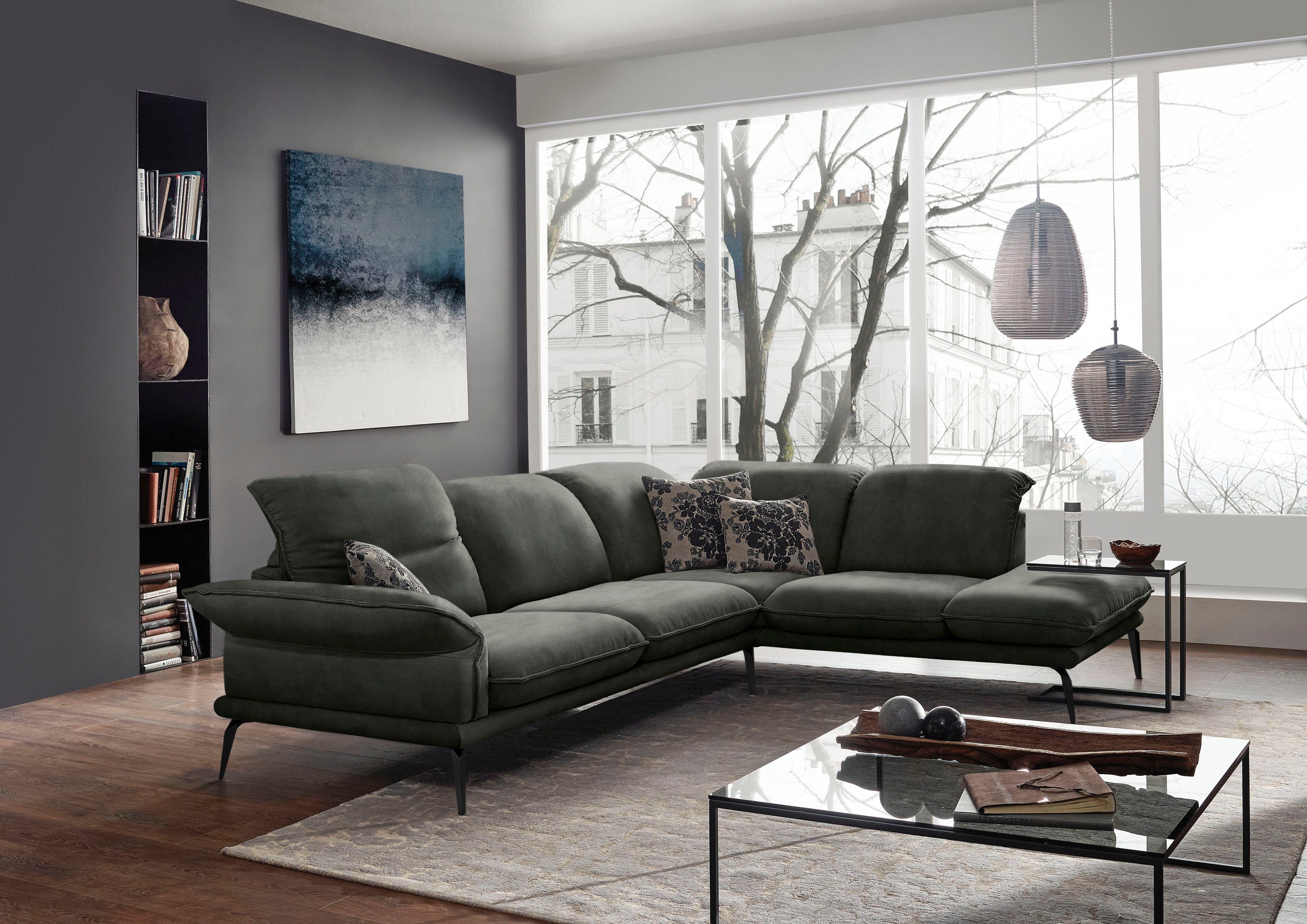 W.SCHILLIG Ecksofa sherry, Kopfstützenverstellung, Metallfüße in Schwarz, Breite 302 cm