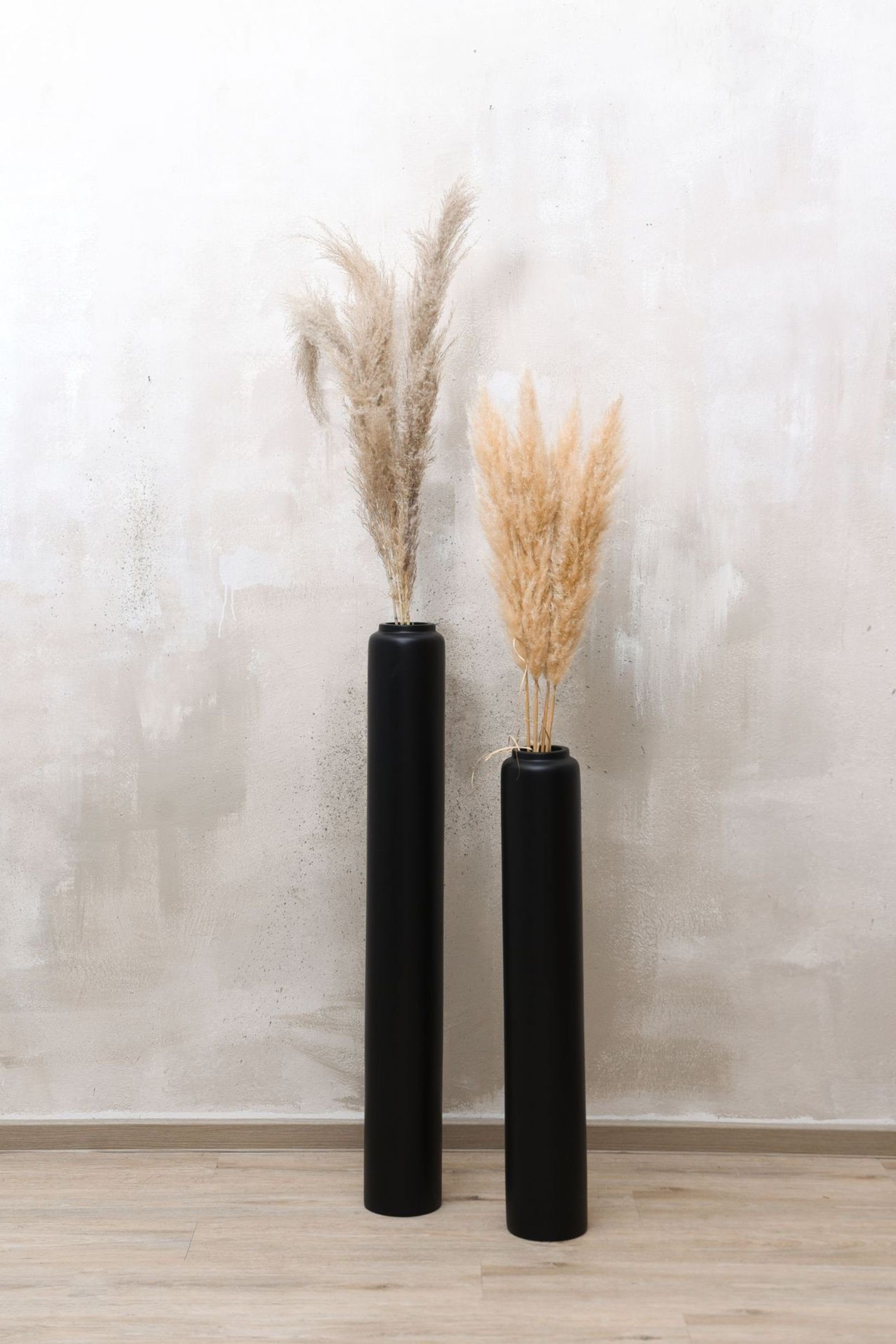 VIVANNO Bodenvase Bodenvase Fiberglas Schwarz Matt DIRETO - 80x10 cm