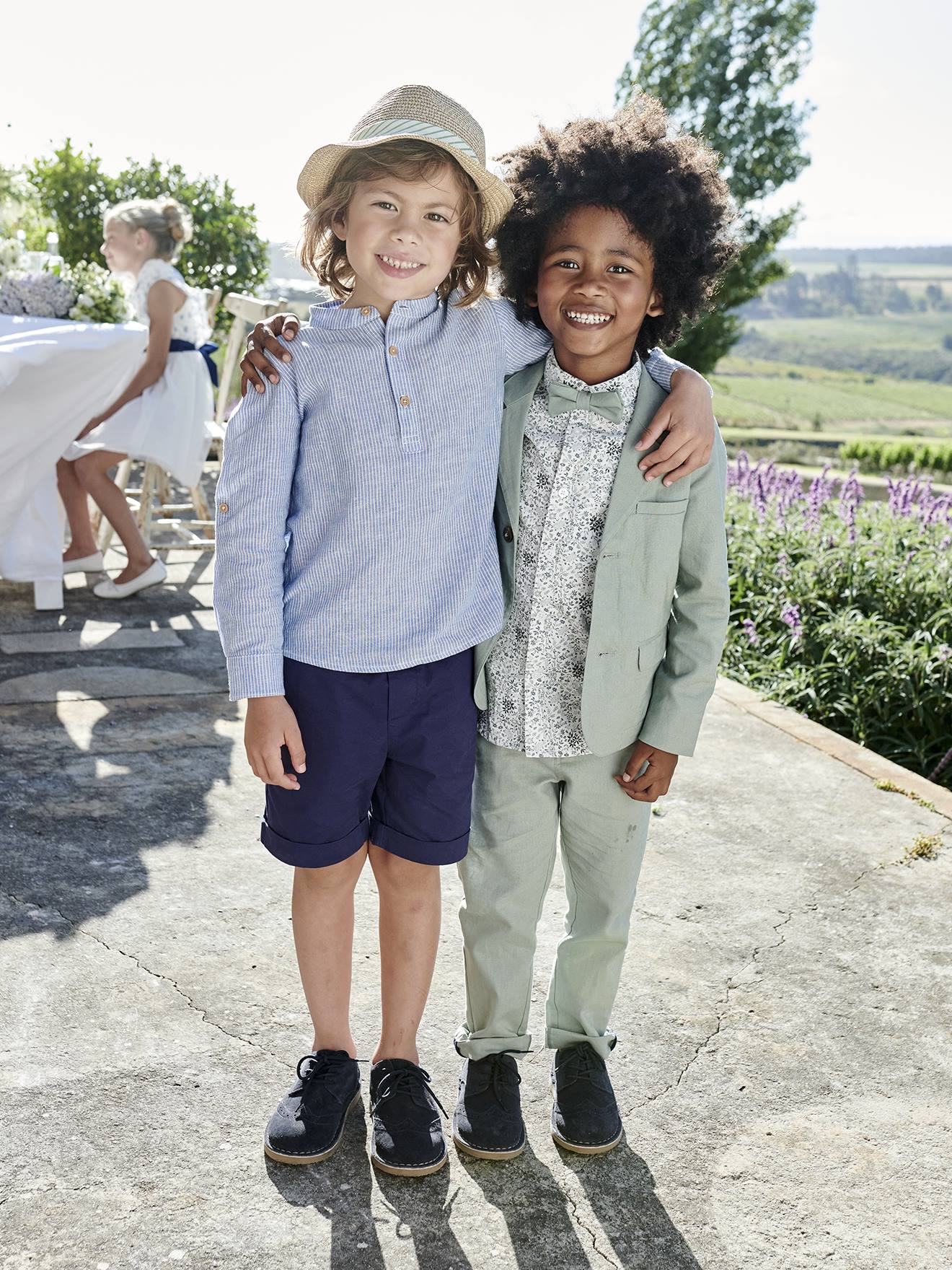 Vertbaudet Festliches Jungen-Set: Hemd & Shorts - blau gestreift