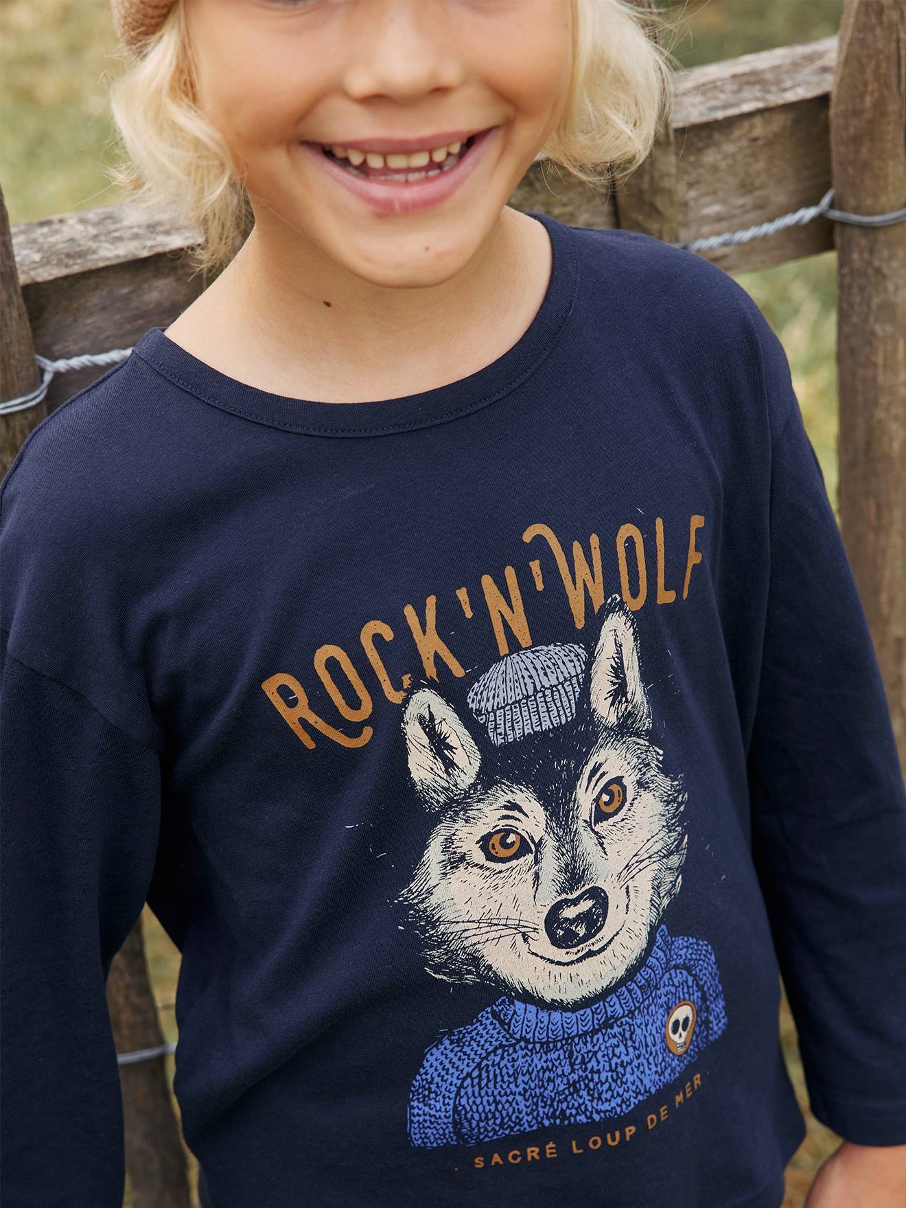 Tee-shirt motif loup de mer garçon marine