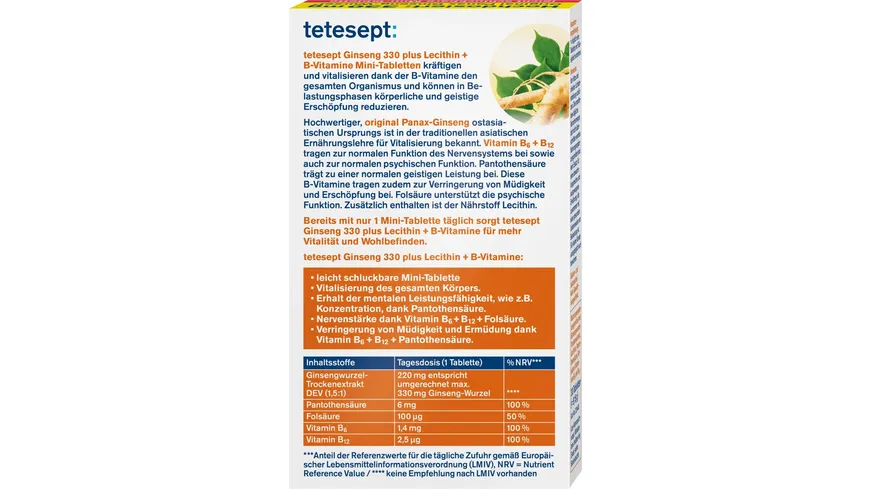 tetesept Ginseng 330 plus Lecithin + B-Vitamine