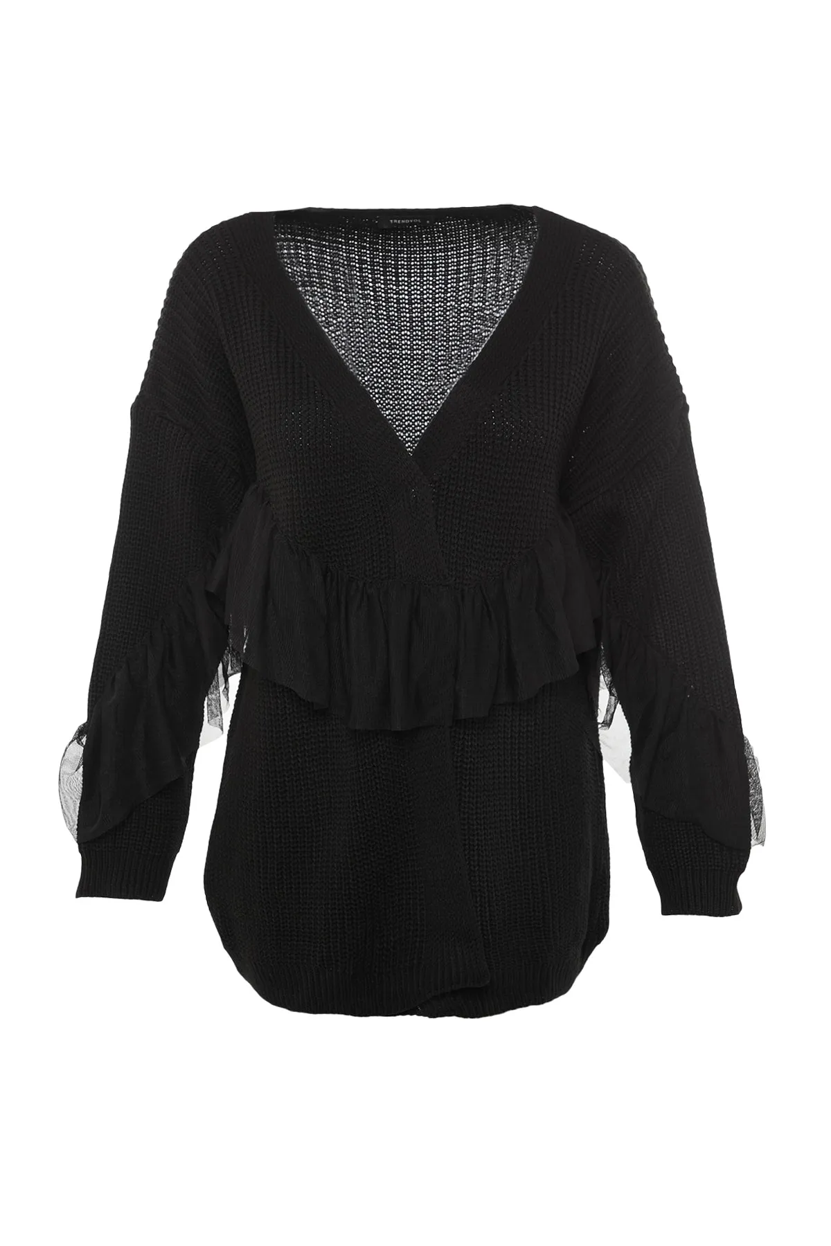 Trendyol Collection  Schwarzer Tüll-Strick-Cardigan TWOAW20FV0048