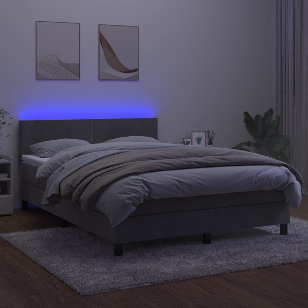 Merax Boxspringbett mit LED und höhenverstellbarem Kopfteil, 140x200cm mit Samtbezug inkl. Matratze, Polsterbett, Doppelbett