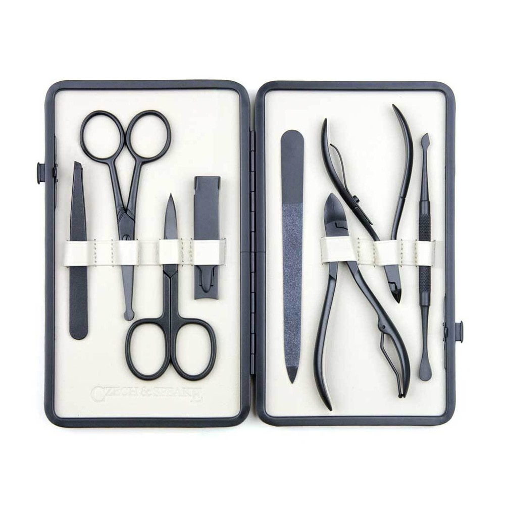 Czech & Speake Leather-Bound Manicure Set - Black/White étui