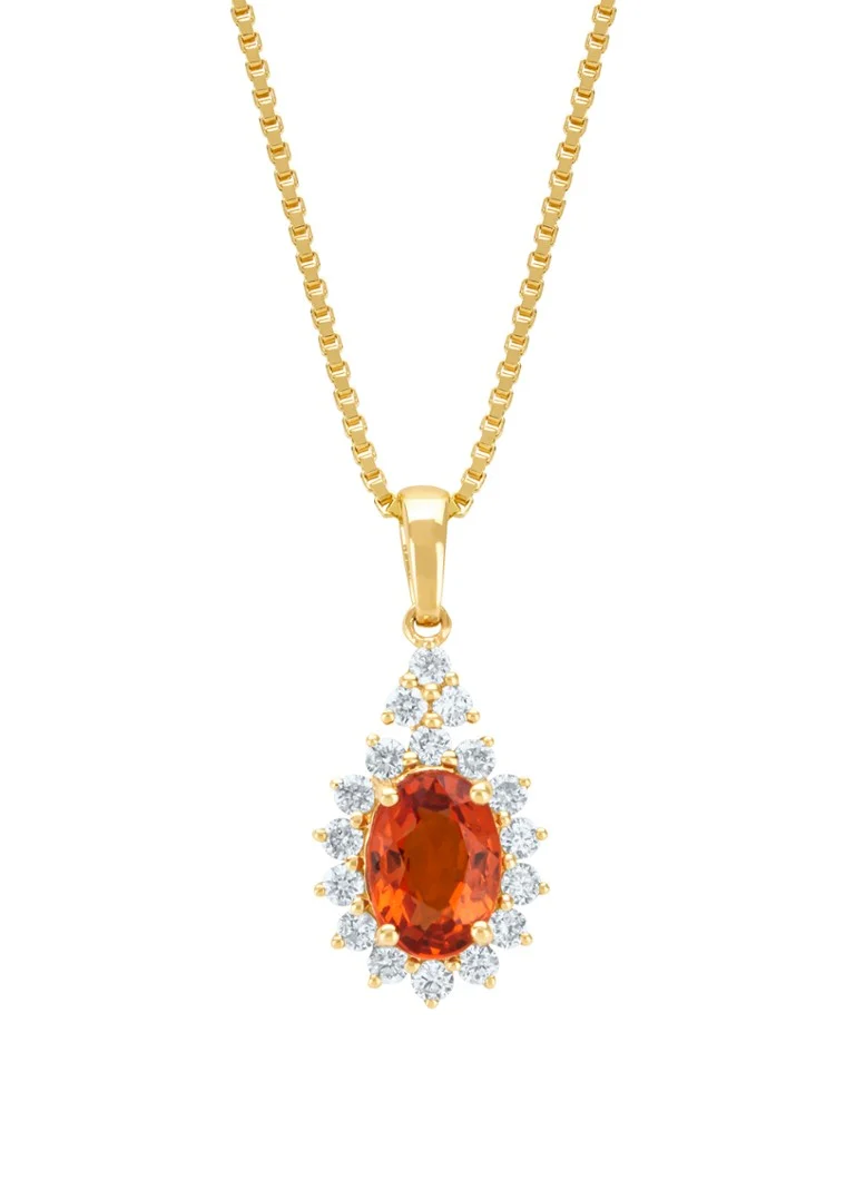 Diamond Point Yellow gold pendant, 1.00 ct orange sapphire, Eden