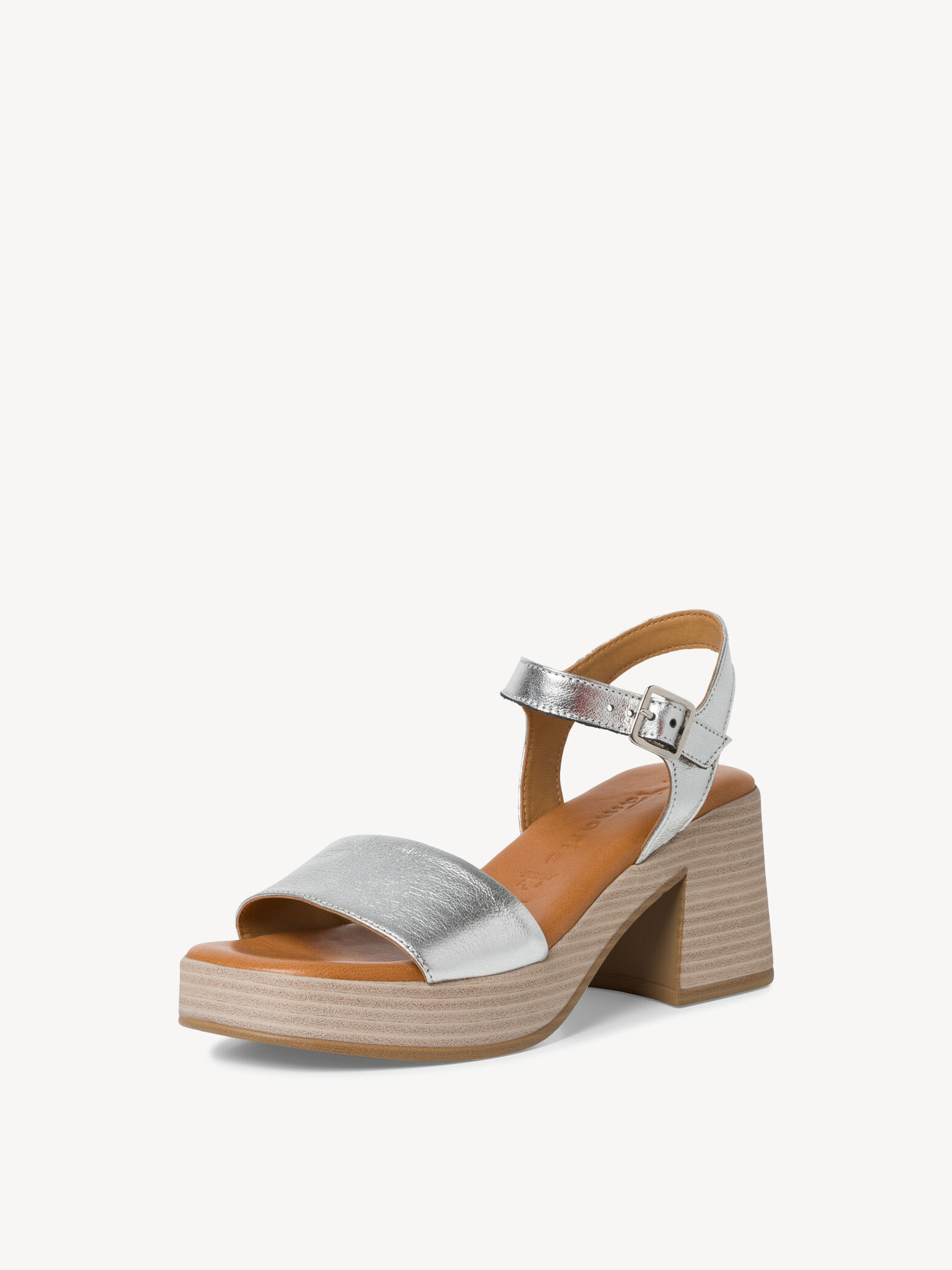 Sandale à talon en cuir - métallique