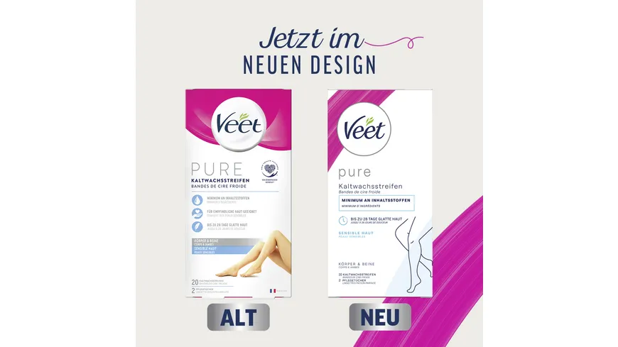 Veet PURE Kaltwachsstreifen Sensible Haut Körper + Beine