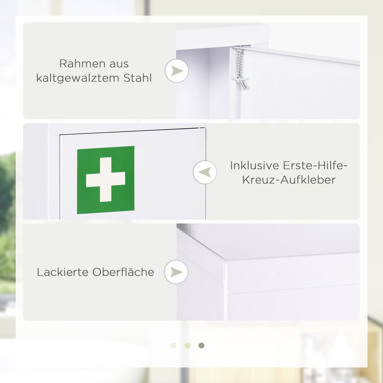 kleankin Medizinschrank, Apothekerschrank mit 3 Fächern, 2 Schlüsseln, Stahl