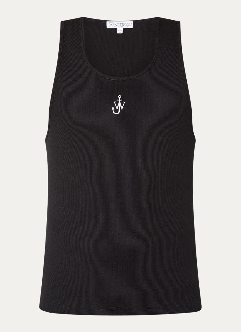 JW Anderson Rebrovaný pletený top z organickej bavlny s výšivkou loga
