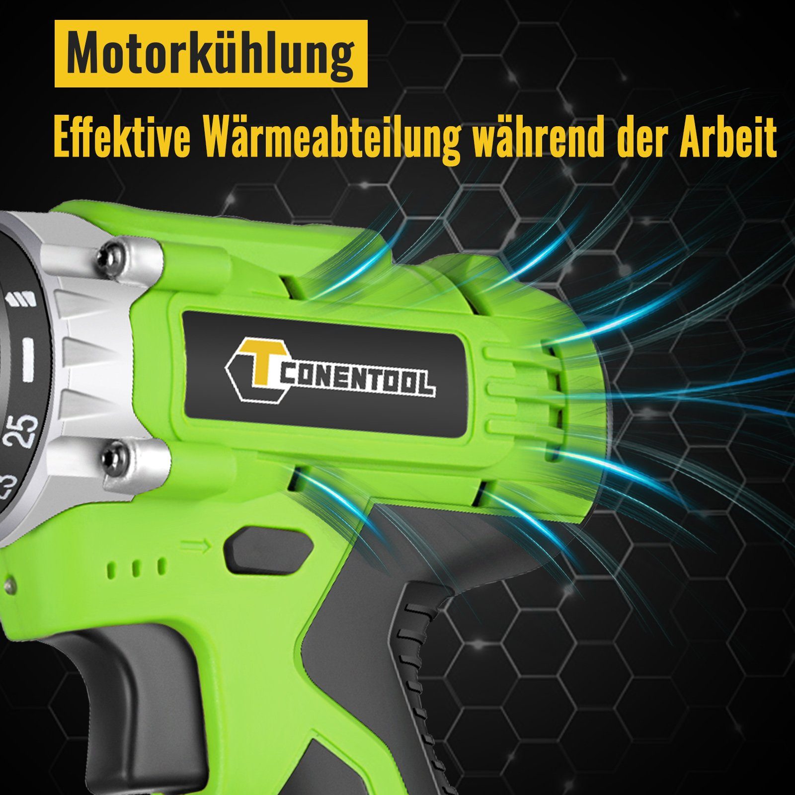 Ulife Akku-Schraubendreher CONENTOOL Bohrschrauber, 1650,00 U/min, 35,00 Nm, (Set, Aufbewahrungskoffer, Ladegerät, 1×Akku, Bit-Set), mit Akkus und Ladegerät