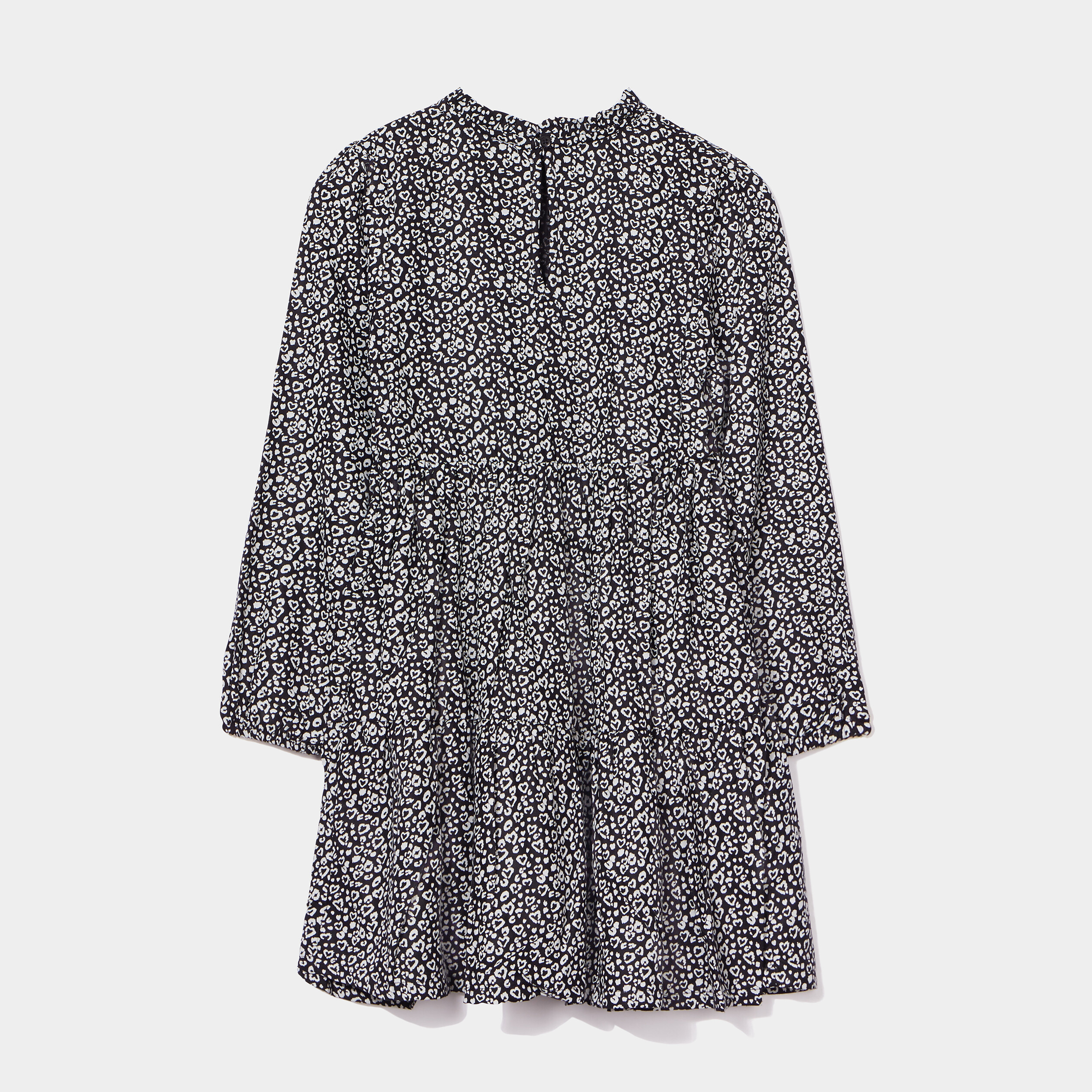 Robe trapèze col montant à volants noir fille | La Halle