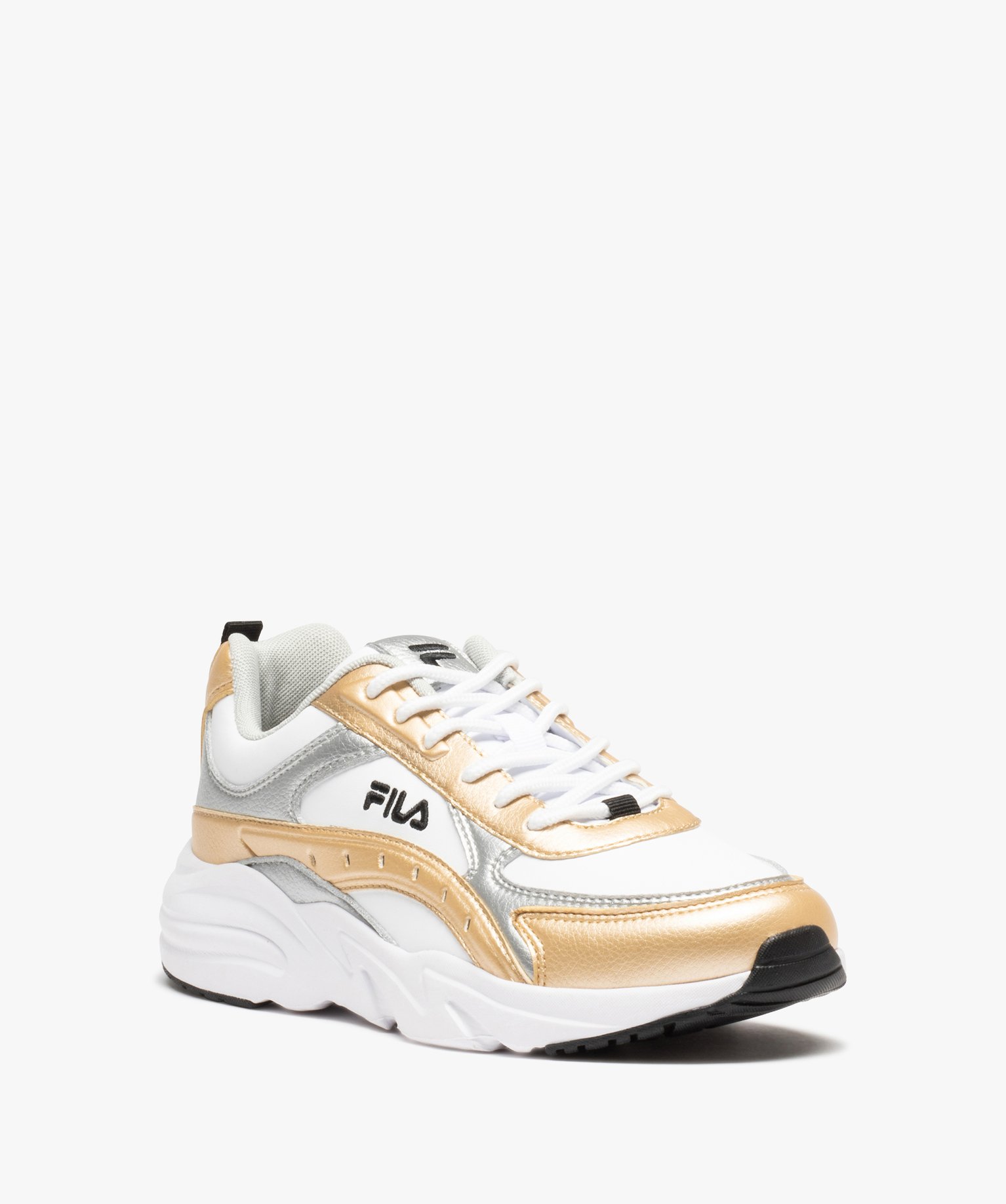 Baskets femmes à lacets avec contrastes métallisés - Fila blanc | GEMO