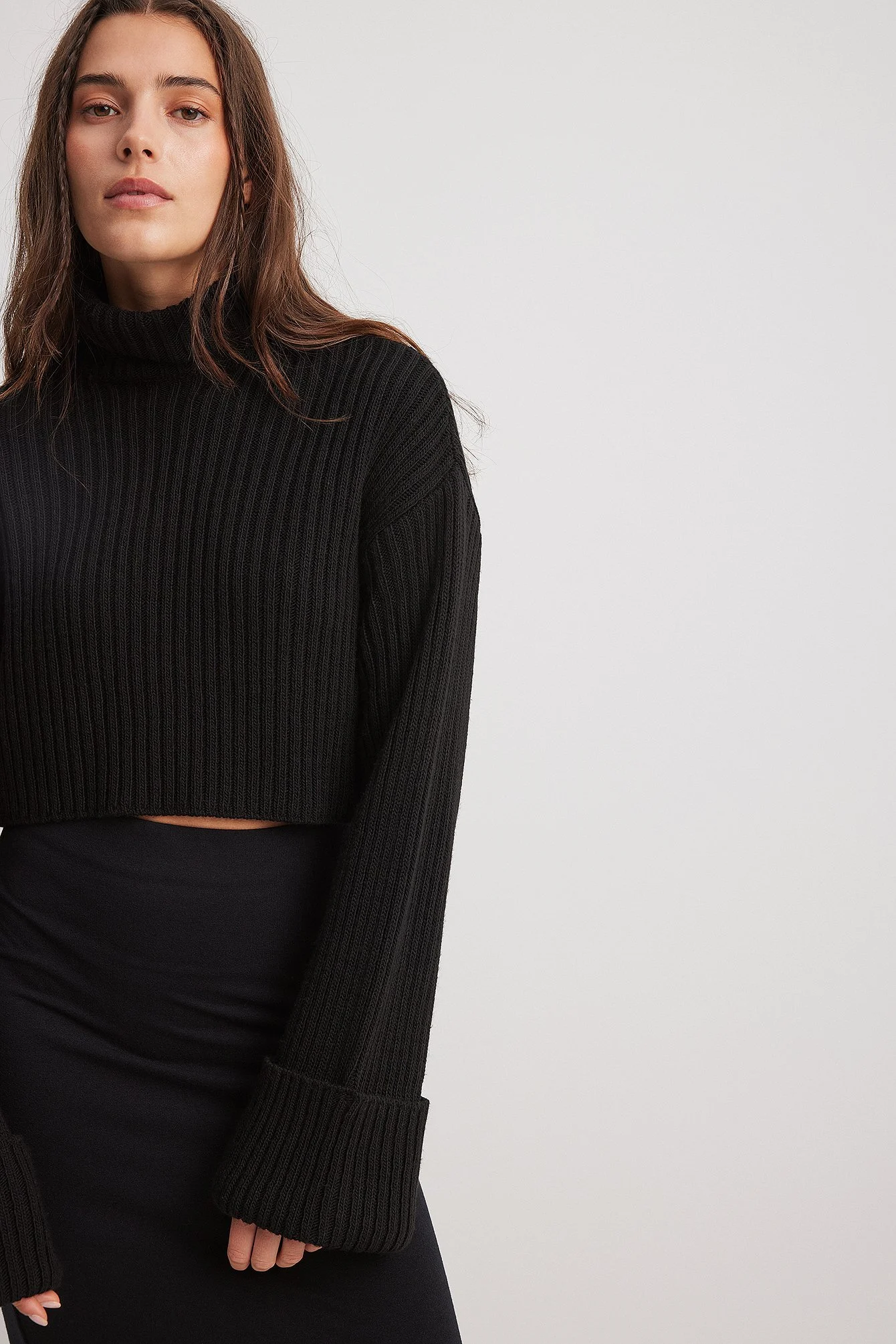 Cropped gerippter Polo-Pullover
