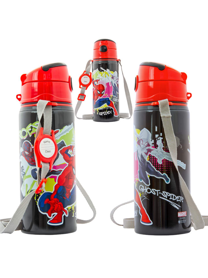 miniHeld Kinder Trinkflasche Spiderman 600ml Schwarz Tragegurt Alu Marvel Held 3 Jahre günstig kaufen onesize