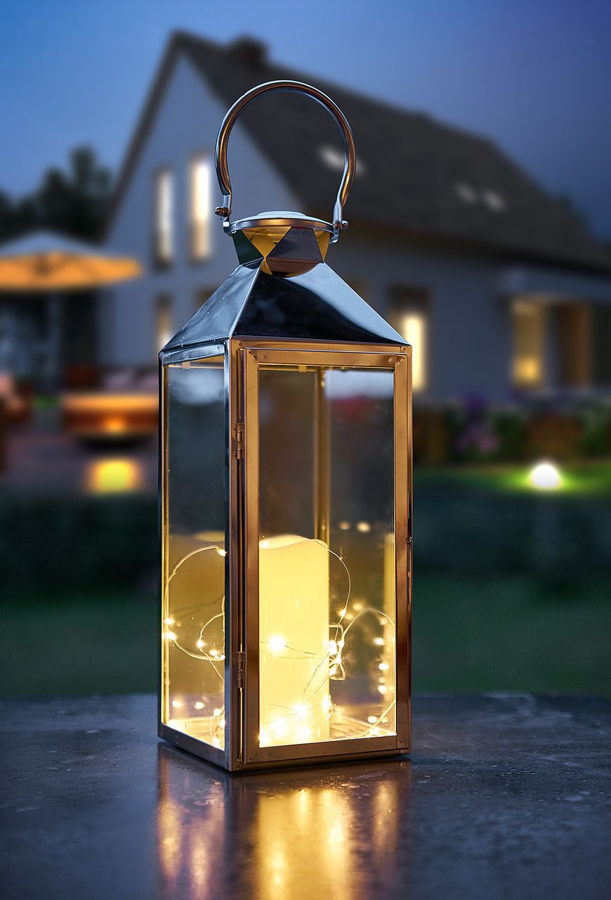 Weles Edelstahl Laterne, 15 x 14 x 40 cm mit LED