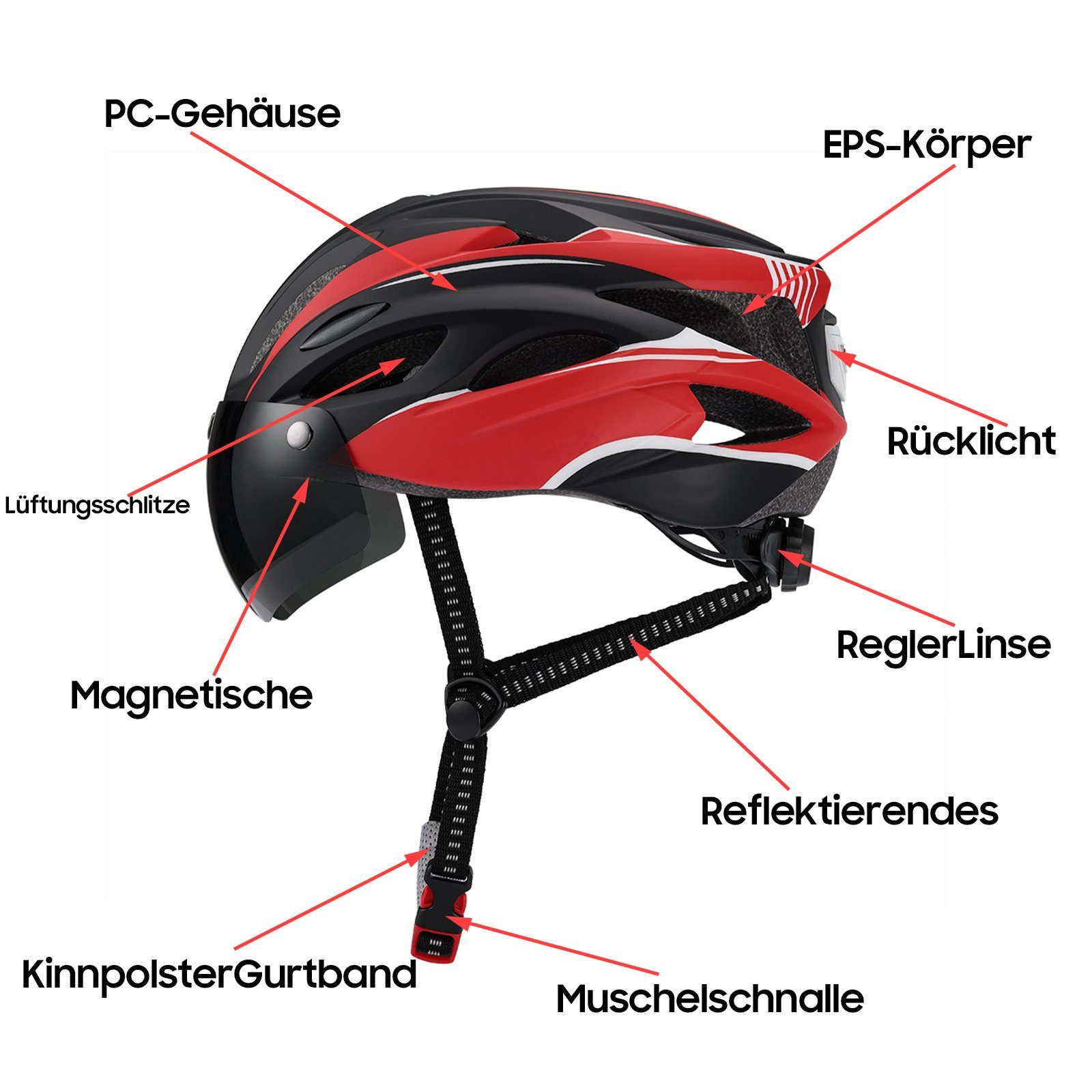 iceagle Fahrradhelm Radhelm Cityhelm mit integriertem LED-Rücklicht 58-62cm (Leichter Fahrradhelm für Erwachsene – Fahrradhelm für Männer und Frauen, bequem mit Polstern, 1-tlg., Leichter, Optimal Belüfteter & Stoßdämpfend, hochschützend), mit integr