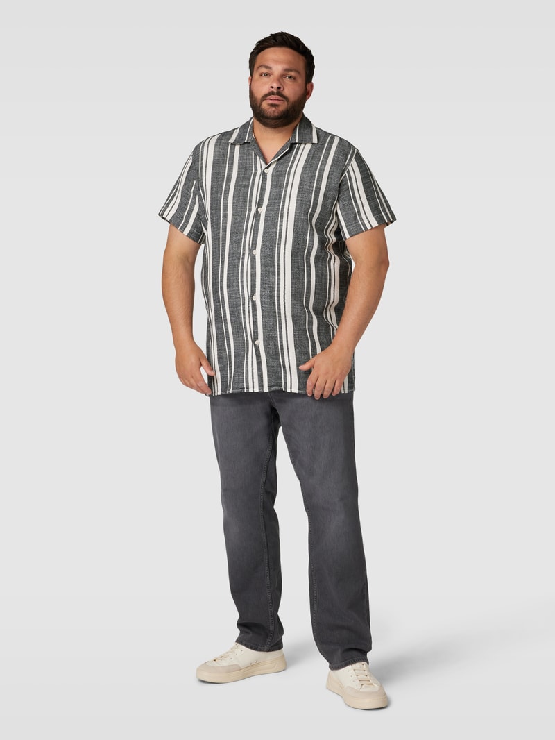 PLUS SIZE Freizeithemd mit Streifenmuster Modell 'CABANA' in schwarz