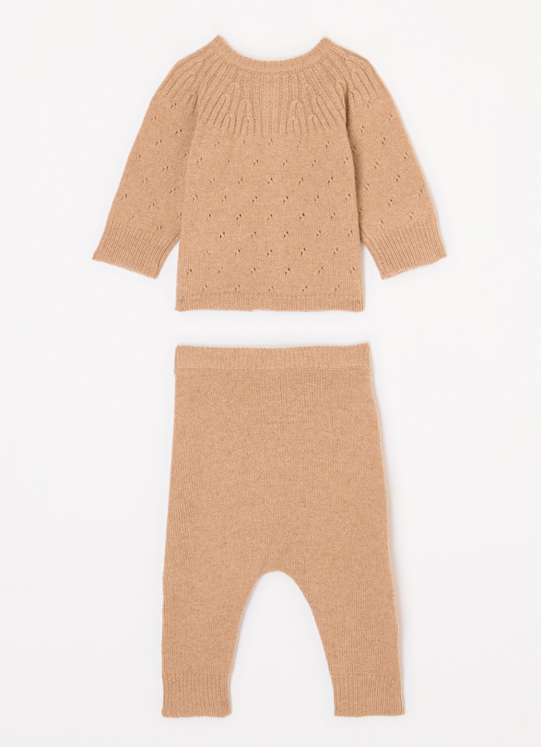 Set Petit Bateau din două piese pentru nou-născuți, format dintr-un cardigan tricotat fin și pantaloni din amestec de lână.