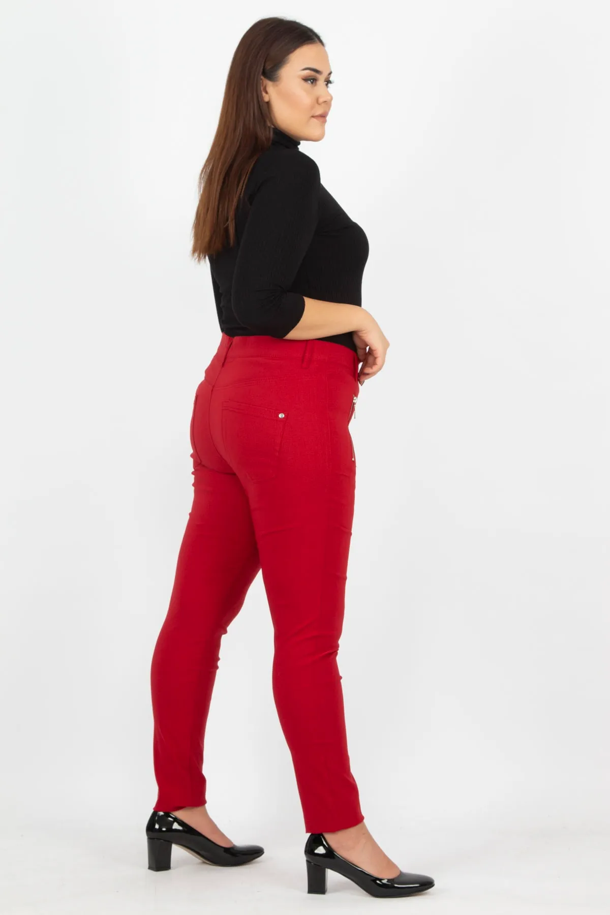 Şans  Damen-Hose, große Größe, weinrot, mit Reißverschluss, detailliert, 65n20932