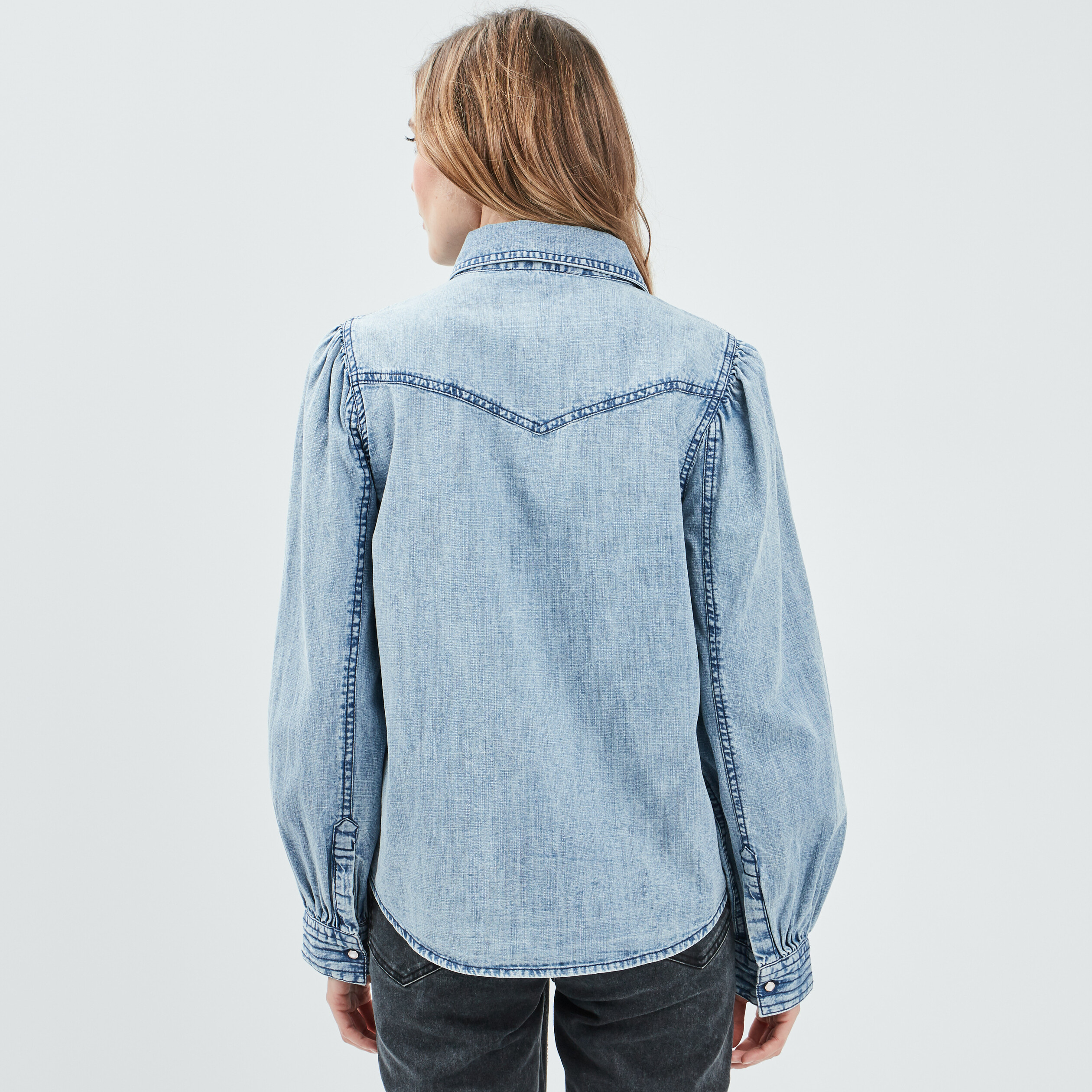 Chemise manches longues denim stone femme | La Halle