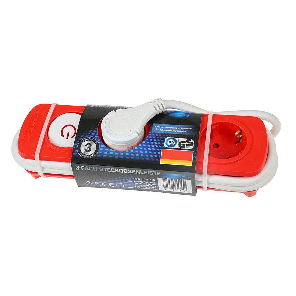 Powertec Electric 3-fach Steckdosenleiste - Rot