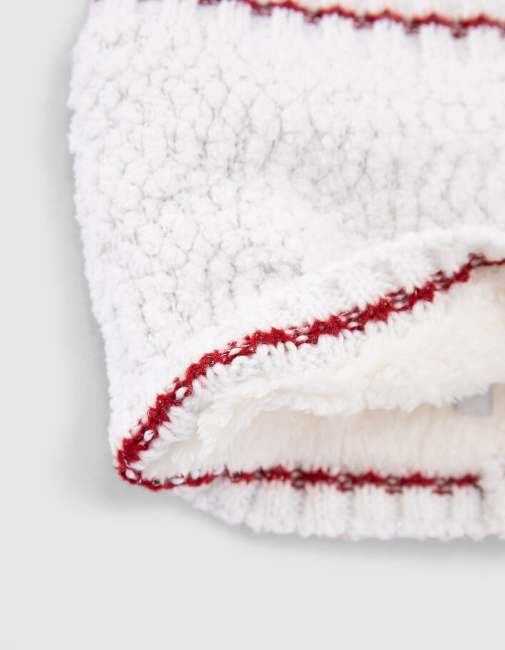 Bonnet et snood écru tricot brodé coeur-pomme bébé fille