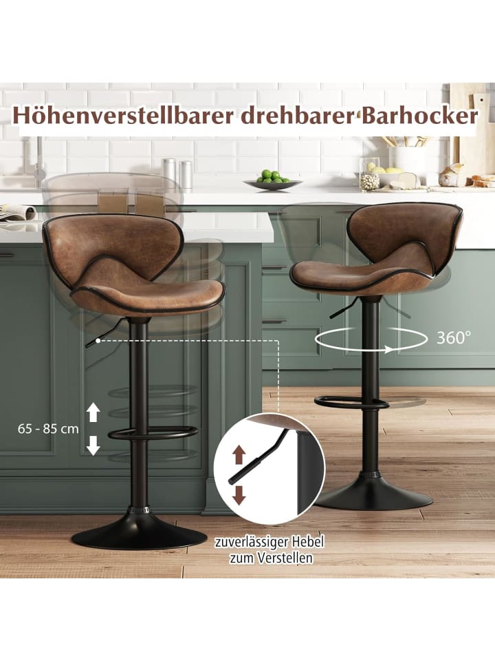 COSTWAY 2er Set Barhocker drehbar 45 x 53 x 81-101 cm in Braun günstig kaufen onesize